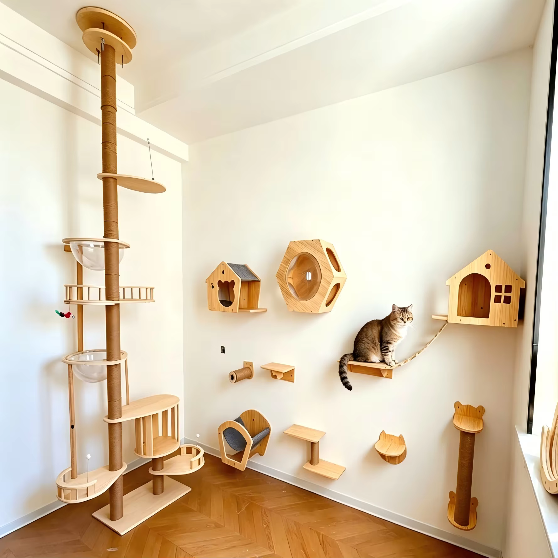 Estante flotante y rascador de pared con hamaca para gatos - imagen 5