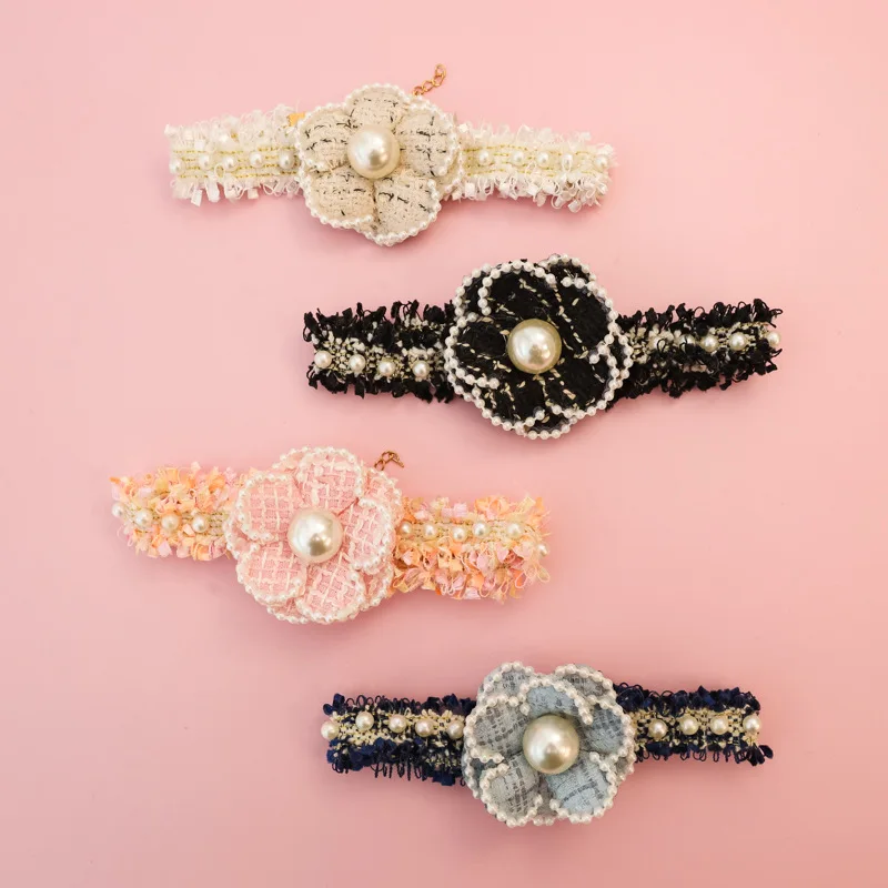 Collar de primavera/verano para mascotas, accesorios para gatitos, Collar de rosas y perlas de flores, accesorios para gatos de princesa para otoño e invierno - imagen 4