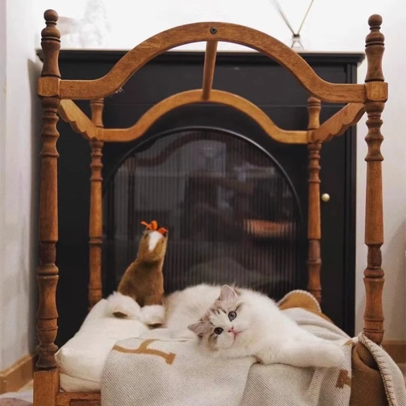 Cama para gatos de madera maciza, camas para perros y gatos, muebles Retro para casa para gatos, camas para mascotas, gatos, suministros para perros, tienda para ocultar casas para mascotas para perros - imagen 5