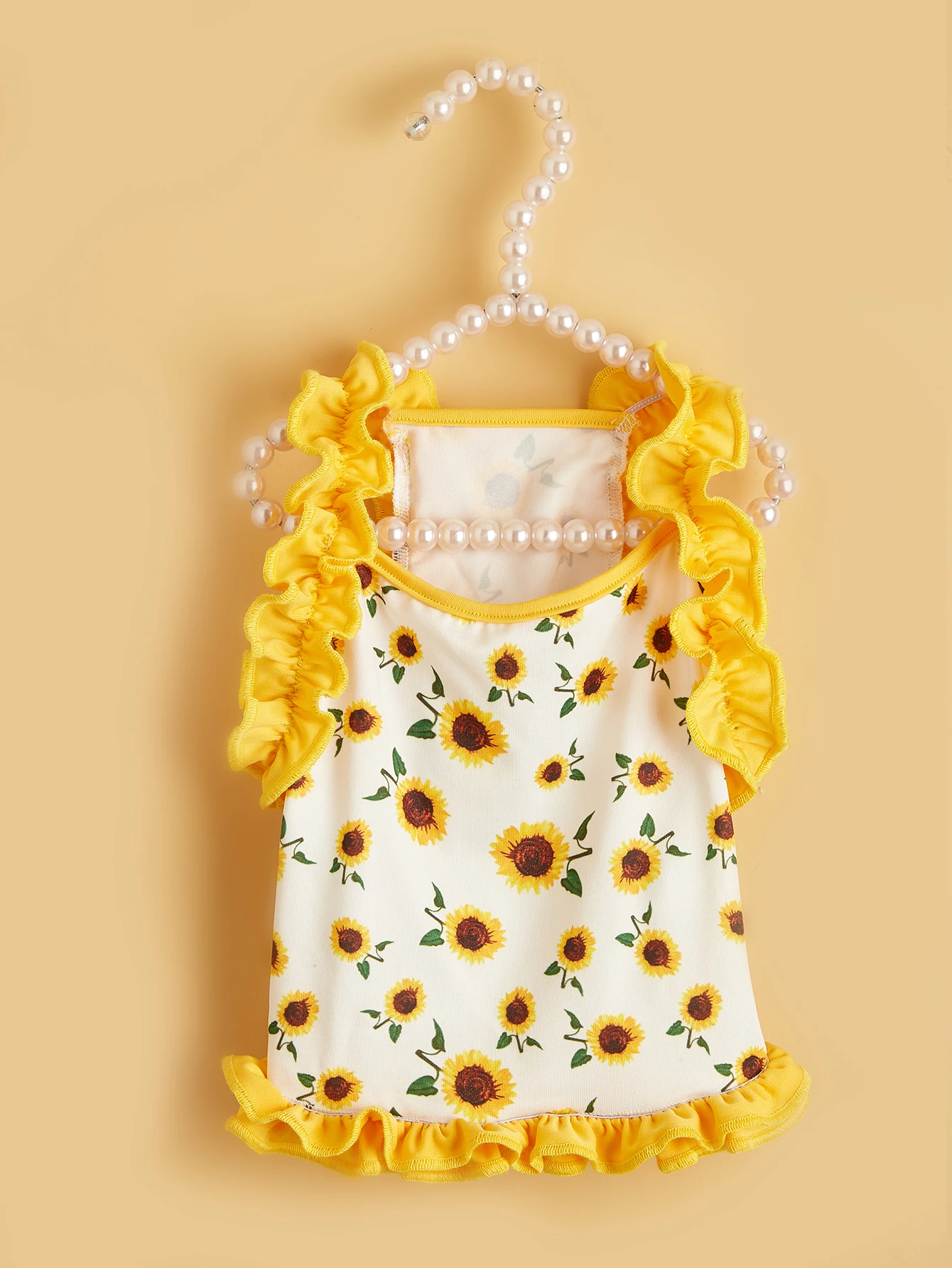 Lindo vestido para perro, patrón de girasol con ribete de volantes amarillos, ropa para niña pequeña dorada, falda dulce de verano para niña, perro, cachorro, gato