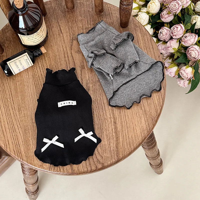 Camiseta sencilla con estampado de letras y lazo para mascotas INS, ropa elástica para perros, ropa suave y cómoda, camisa de fondo, ropa para perros pequeños