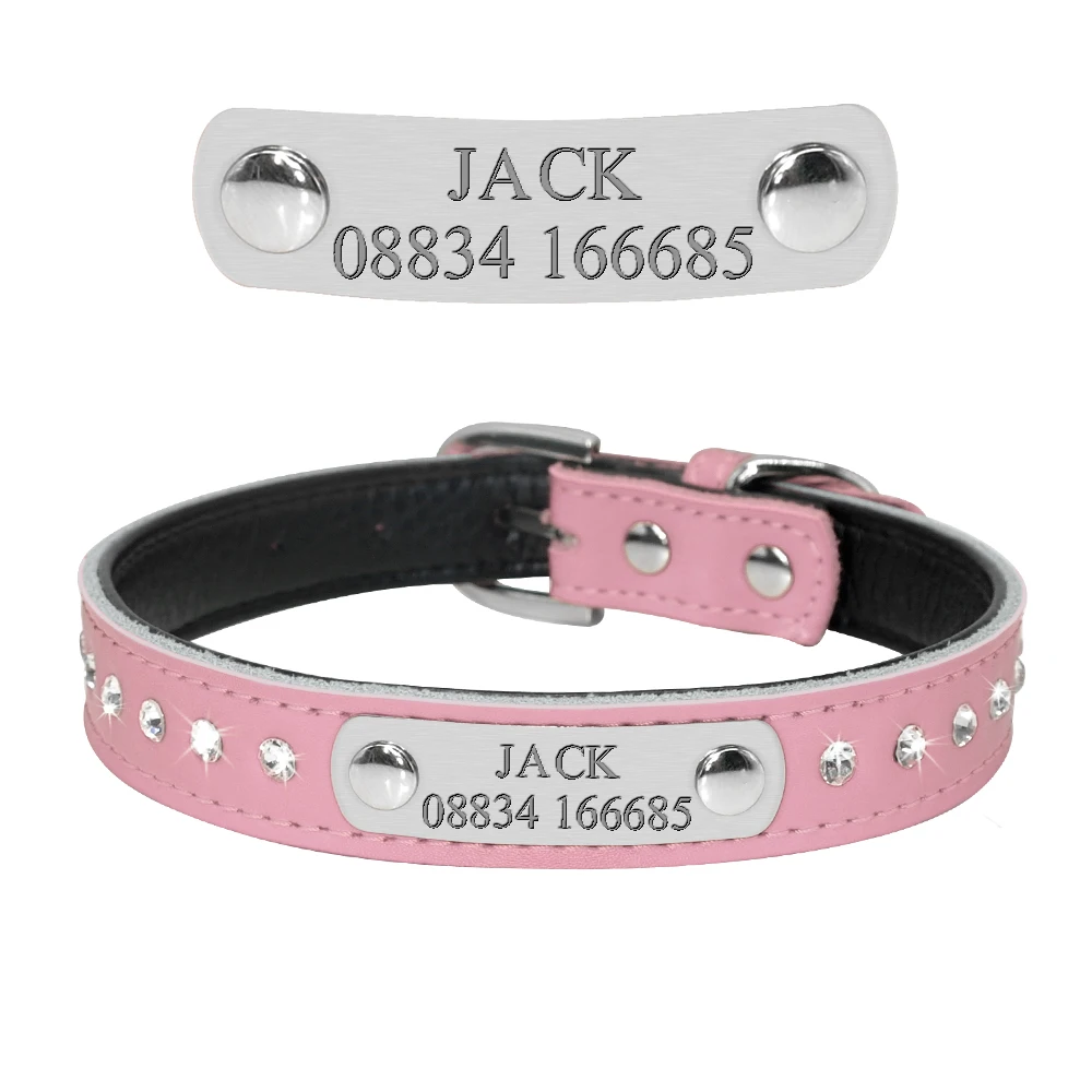 Collar personalizado de cuero para perro, accesorio para cachorro, gato, Chihuahua, Yorkies, color rosa - imagen 5