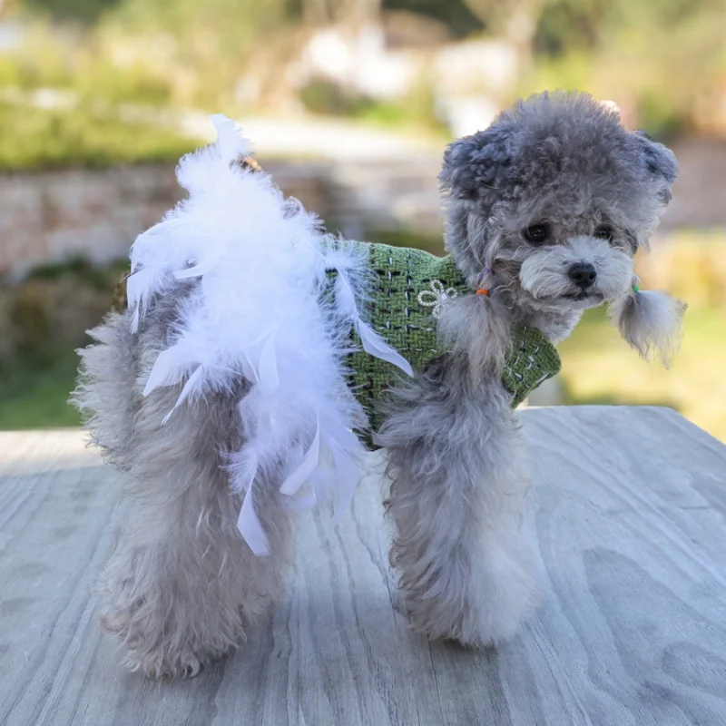 Vestido de plumas para perros, vestido formal para mascotas, vestido de noche para perros, falda de plumas, vestido de fiesta de cumpleaños para perros y vestido de vacaciones, ropa para mascotas - imagen 5