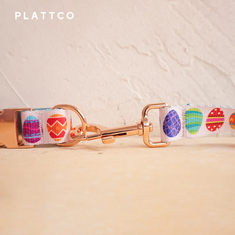 PLATTCO-Juego de diseño único con estampado de perro, patrón de huevos de Pascua felices, hebilla de oro rosa de alta calidad, 5 tamaños, PDC341RG y PDL341RG - imagen 4