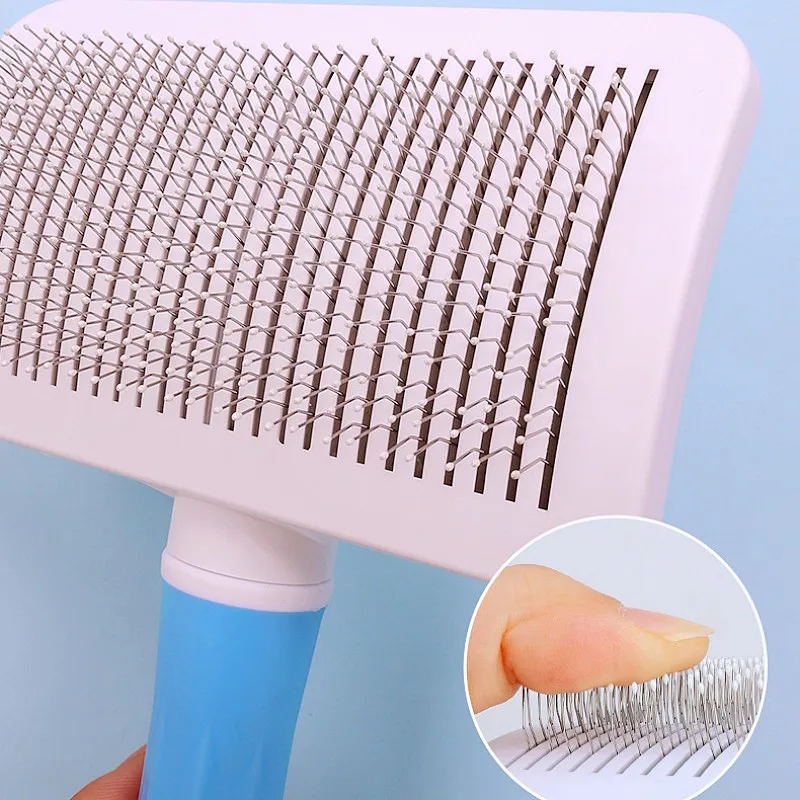 Peine para perros, cepillo automático para perros, removedor de pelo para mascotas, cepillo autolimpiante para gatos, peine de un botón para perros, limpieza de nudos, suministros para mascotas - imagen 5