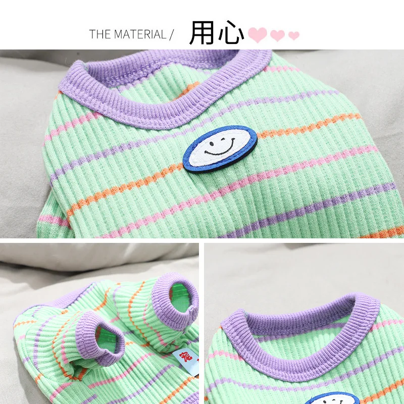 Pet Striped Bottoming Shirt Spring Teddy Bichon Pomeranian Small Puppy Dog Clothes Autumn Striped Two-legged Clothes - imagen 4