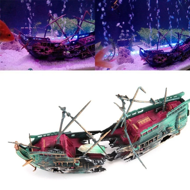 Large Aquarium Decoration Boat Plactic Aquarium Ship Air Split Shipwreck Fish Tank Decor C Fishtank Decoration - imagen 4