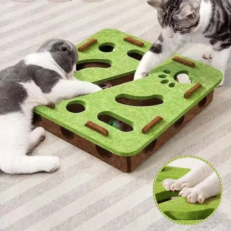 Rompecabezas para Gato, laberinto con agujeros, caja de fieltro con campana, bola, juguetes interactivos, juego de combinación divertida, suministros para gatos