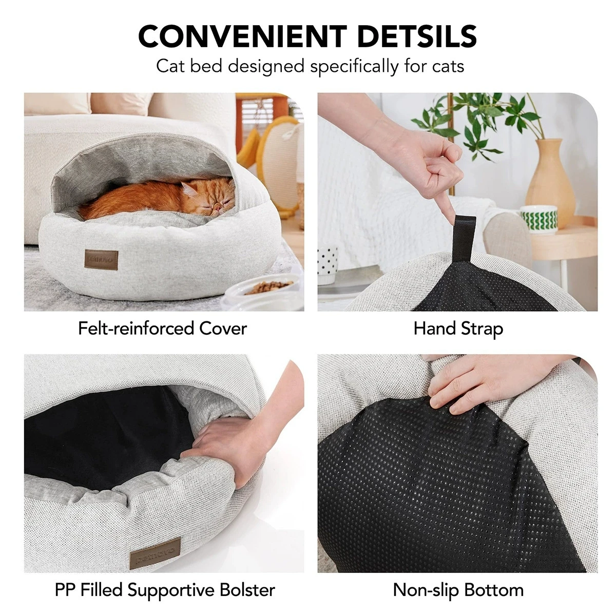 Casa para gatos cálida de invierno, cama para mascotas de tela cerrada, almohadilla desmontable para perros pequeños, gatos, uso interior en las cuatro estaciones - imagen 3
