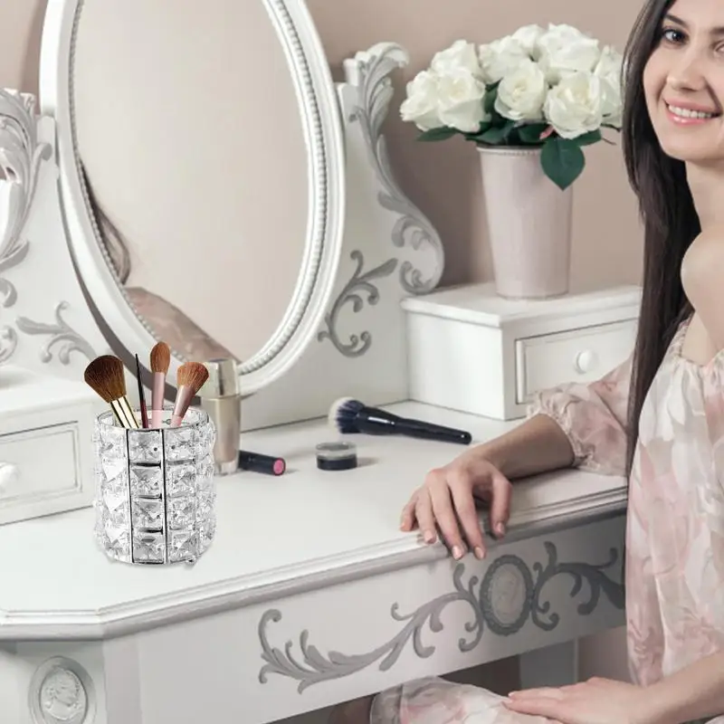 Organizador de almacenamiento de cosméticos de cristal, organizador de cosméticos para cepillos, cepillos de Peine de cejas, contenedor de almacenamiento de colección de taza de pluma para - imagen 5