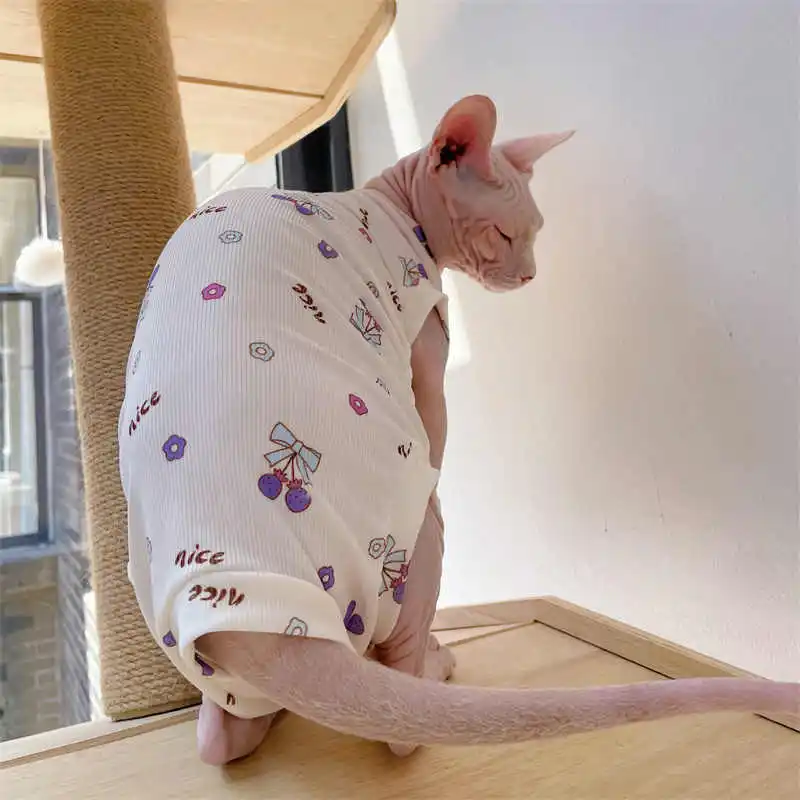 Chaleco de manga corta de 4 patas para Sphynx Cat Sweet Pink Green Camiseta Cool Feeling para gatas Mono de verano para gatitos - imagen 5