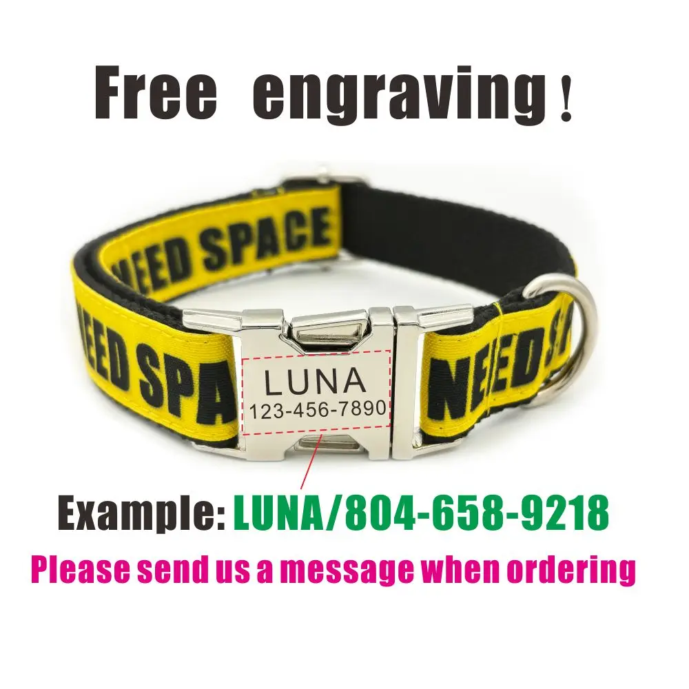 Collar personalizado para mascotas, señal de advertencia, no mascota, necesito espacio, etiqueta de identificación con nombre de gato y cachorro, collares básicos ajustables para perros - imagen 5