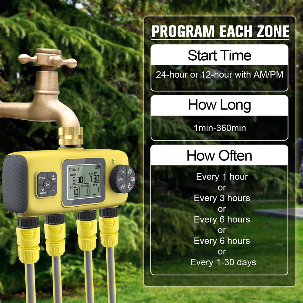 Temporizador de agua de riego resistente al agua IPX5, 2/4 salidas, temporizador de riego Digital, controlador de riego, temporizador de aspersor de jardín al aire libre - imagen 4