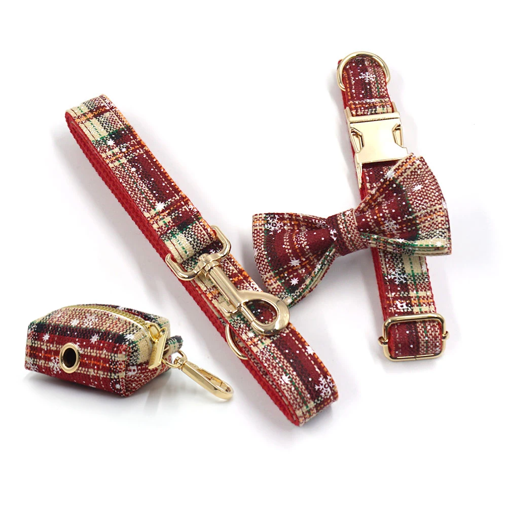 Cat Collar Christmas Personalzied Name Bow Tie Collar with Leash for Small Dog Anti-Lost Safety Dog Harness Holiday Pet Gift Set