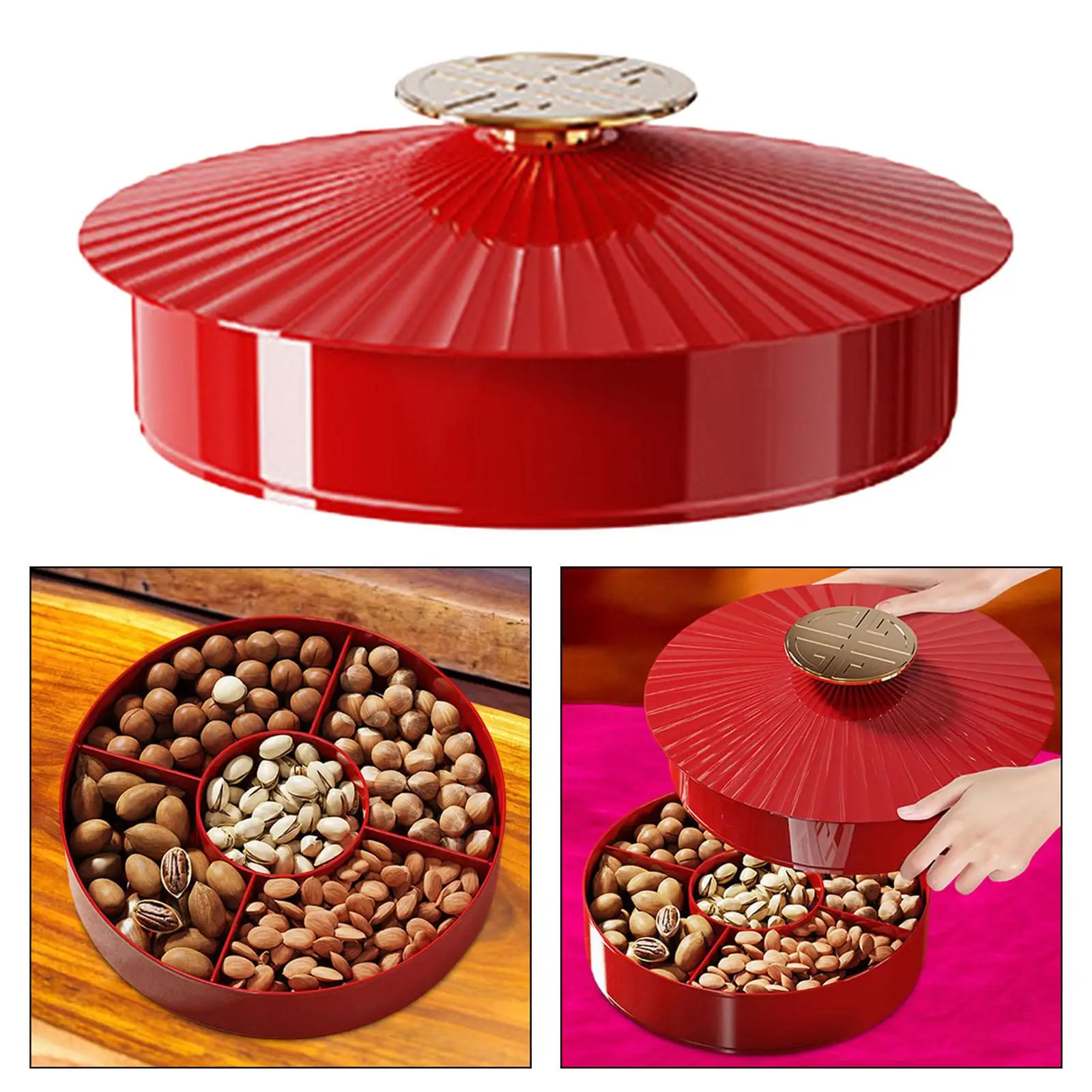 Divided Serving Tray with Lid PET PP Multipurpose Snack Organizer Decorative Round Tray for Home Parties Office