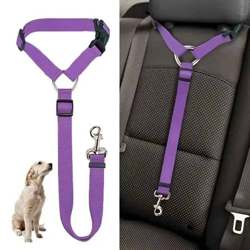 Cinturón de seguridad para automóvil para mascotas con longitud ajustable, correas de nailon sólidas para perros, suministros multifuncionales para perros al aire libre, cables básicos