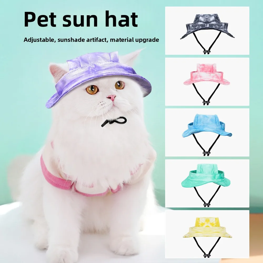 Sombrilla para perros y gatos, sombrero antiestrangente, anti-peeling, hebilla de cuerda ajustable, sombrero de cubo, suministros para mascotas