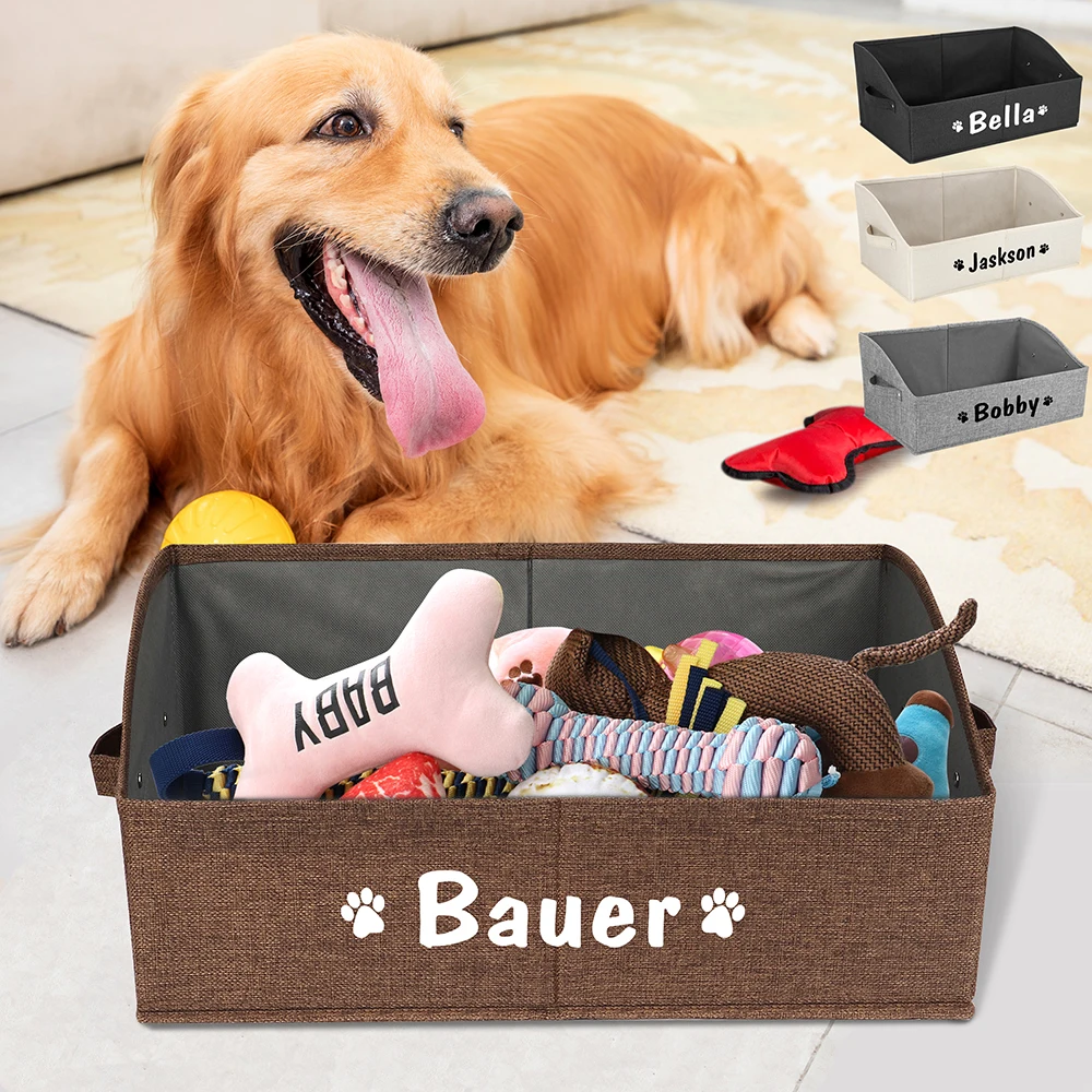Caja de almacenamiento de juguetes personalizada para perros y gatos, cesta plegable con estampado gratuito de nombre y pata, cestas organizadoras para mascotas, suministros para mascotas - imagen 2