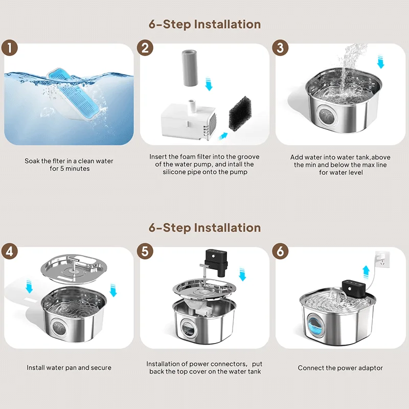 Fuente de agua para gatos Voford de acero inoxidable de 3,2 L con batería de 4000 mAH, 3 modos, salida Dual, fuente automática inalámbrica para beber para mascotas - imagen 5