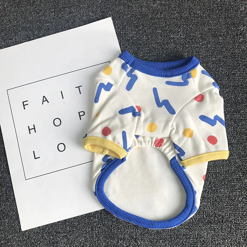 Camiseta sin mangas con contraste de Color para mascotas, ropa de otoño e invierno, Camiseta de algodón con puntos, camisa inferior, ropa para perros de oso gordo de peluche - imagen 4