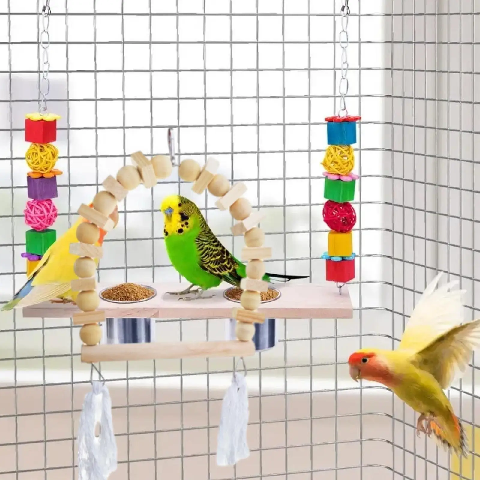 Bird Swing, Wooden Training Toys, Hanging, Standing, Animal Claw Grinding Stand for Parakeet Balance Exercise Training