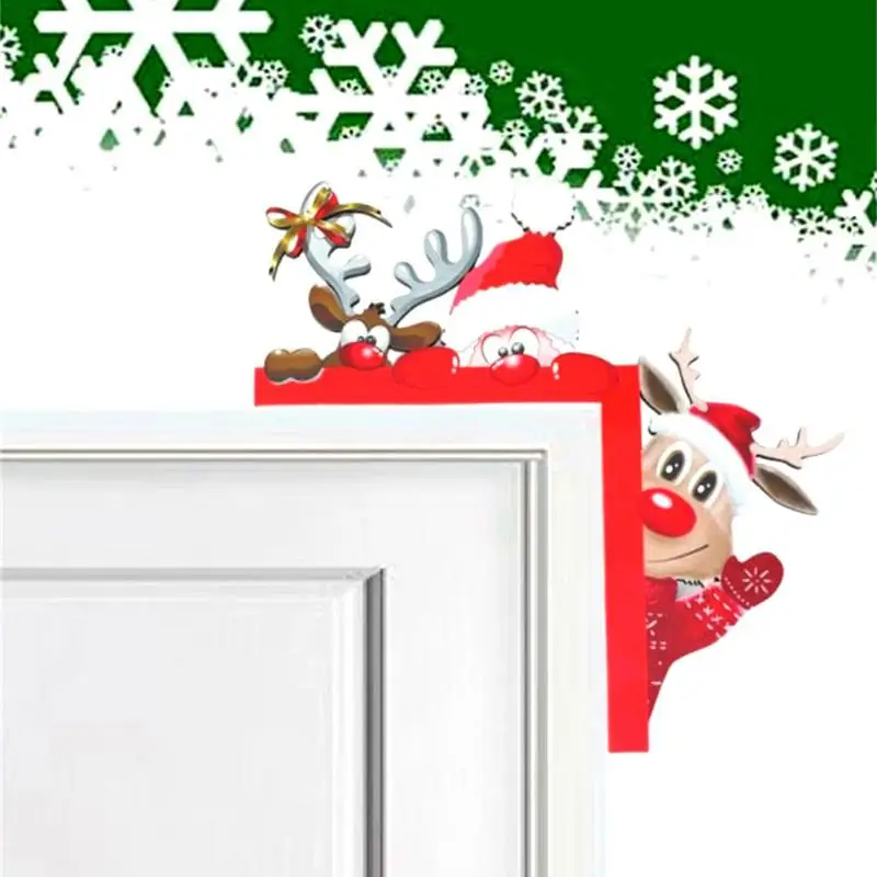 Decoración de marco de puerta de Navidad, adornos de madera de alce de Papá Noel, colgante, decoraciones navideñas para el hogar, Año Nuevo - imagen 5