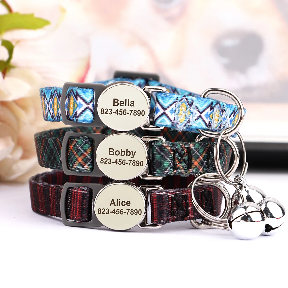 Collar de gato personalizado, collares ajustables para perros pequeños y gatitos, collares personalizados con nombre de identificación para cachorros y mascotas, collares antipérdida para gatos - imagen 3