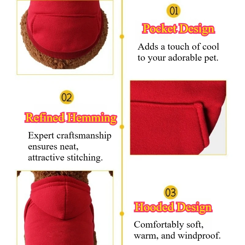 Suéter para perros de dos patas con capucha, sudadera con capucha gruesa y cálida de invierno, ropa acogedora para mascotas con bolsillo para gatos, traje informal para cachorros de otoño - imagen 2