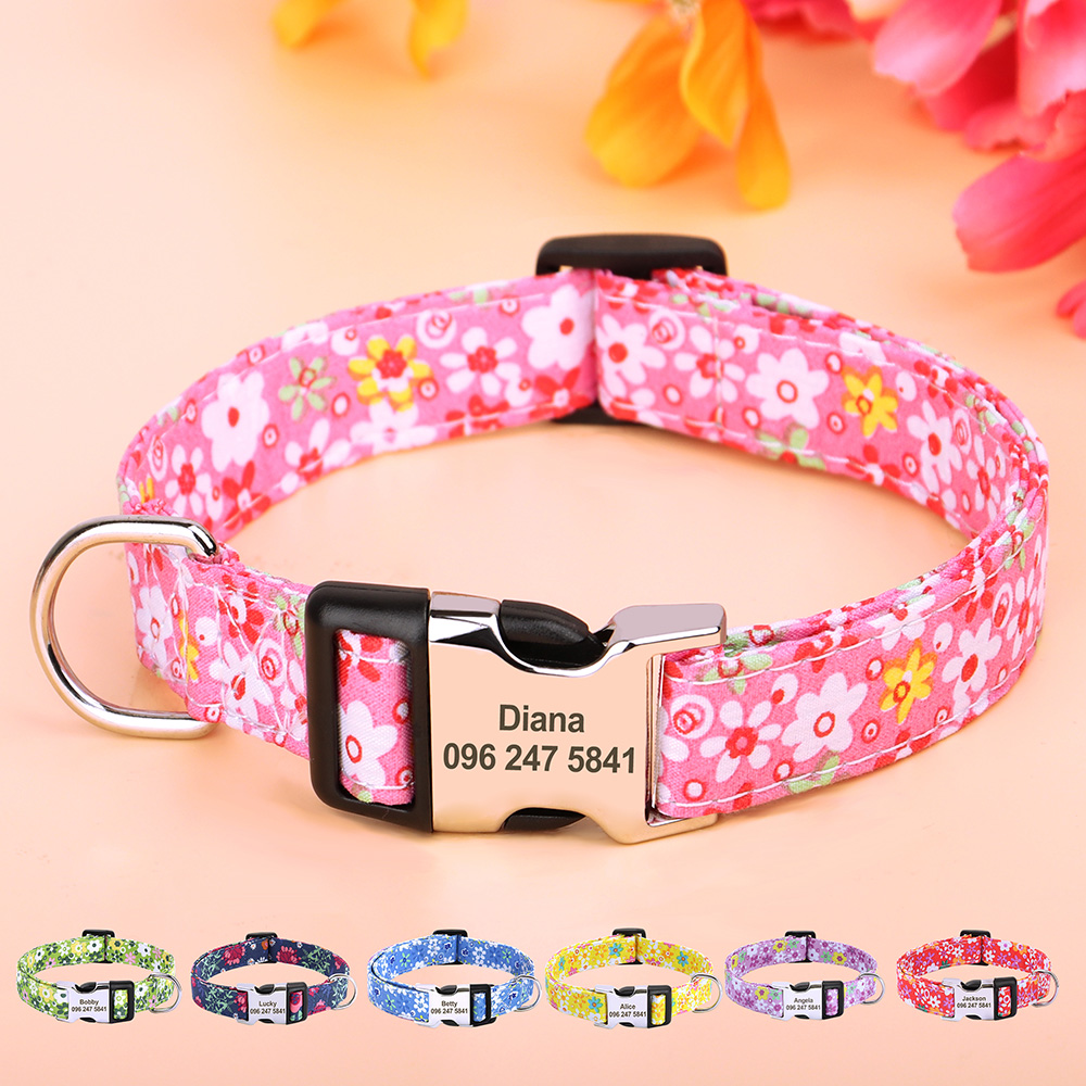 Collar nailon flores perros collares personalizados estampado floral cachorros identificación mascotas perros pequeños medianos grandes pitbull - Detalle del sistema de nailon