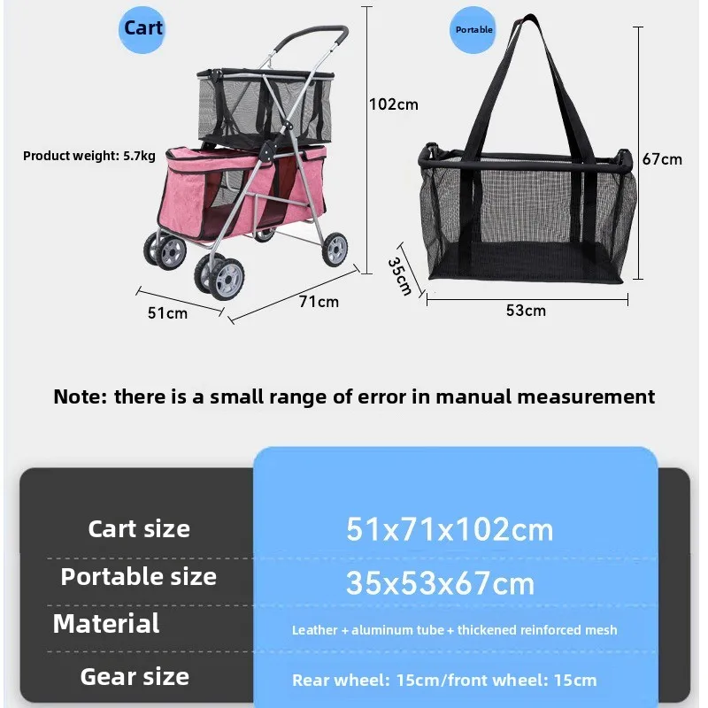 Cochecito plegable para mascotas, carrito de compras de doble capa, gran capacidad, bolsa separada para gatos, coche para perros, productos portátiles para mascotas, accesorios - imagen 4