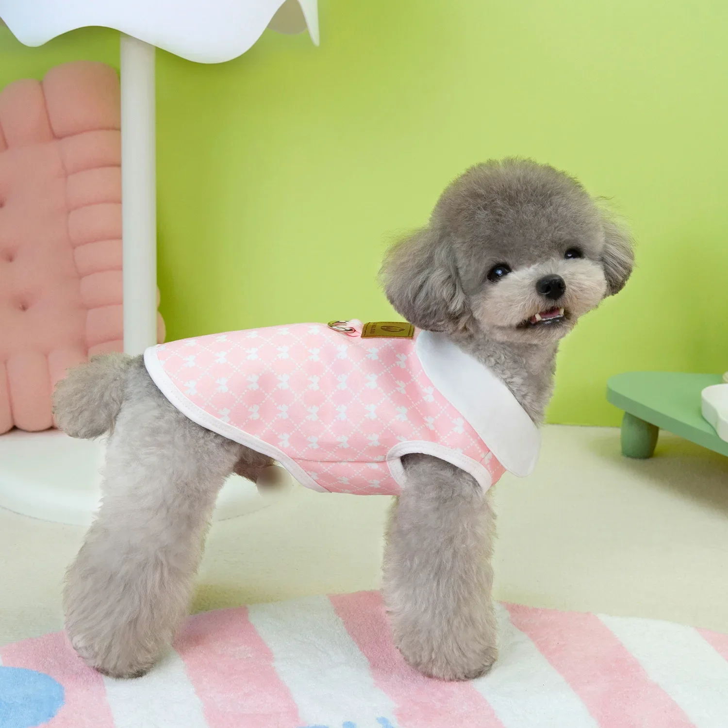 Sudadera con capucha a cuadros con lazo para mascotas, chaleco cálido de otoño e invierno, ropa de bípedo para perros pequeños y gatos, camisa de capa inferior de tracción, ropa para cachorros - imagen 4