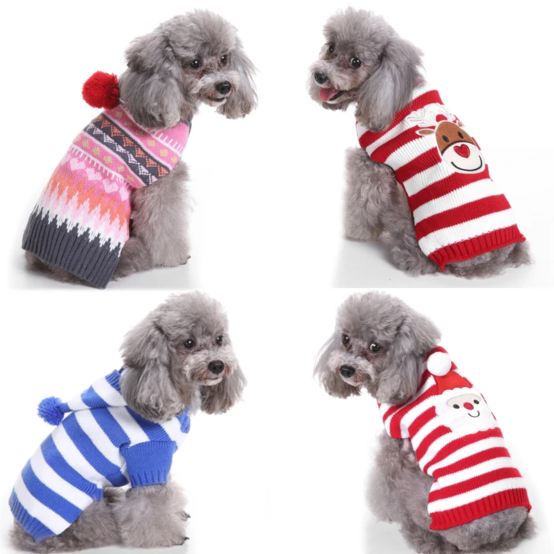 Suéter de dibujos animados de Navidad para mascotas, prendas de punto de invierno para perros pequeños, ropa cálida para Yorkie, abrigo, tejido de ganchillo - imagen 3
