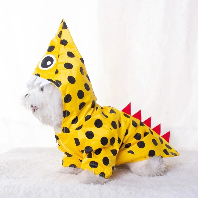 Chubasquero para perro bonito, impermeable, para exteriores, rojo y amarillo, Abrigo con capucha de dos patas para perros, equipo meteorológico divertido y Adorable para mascotas