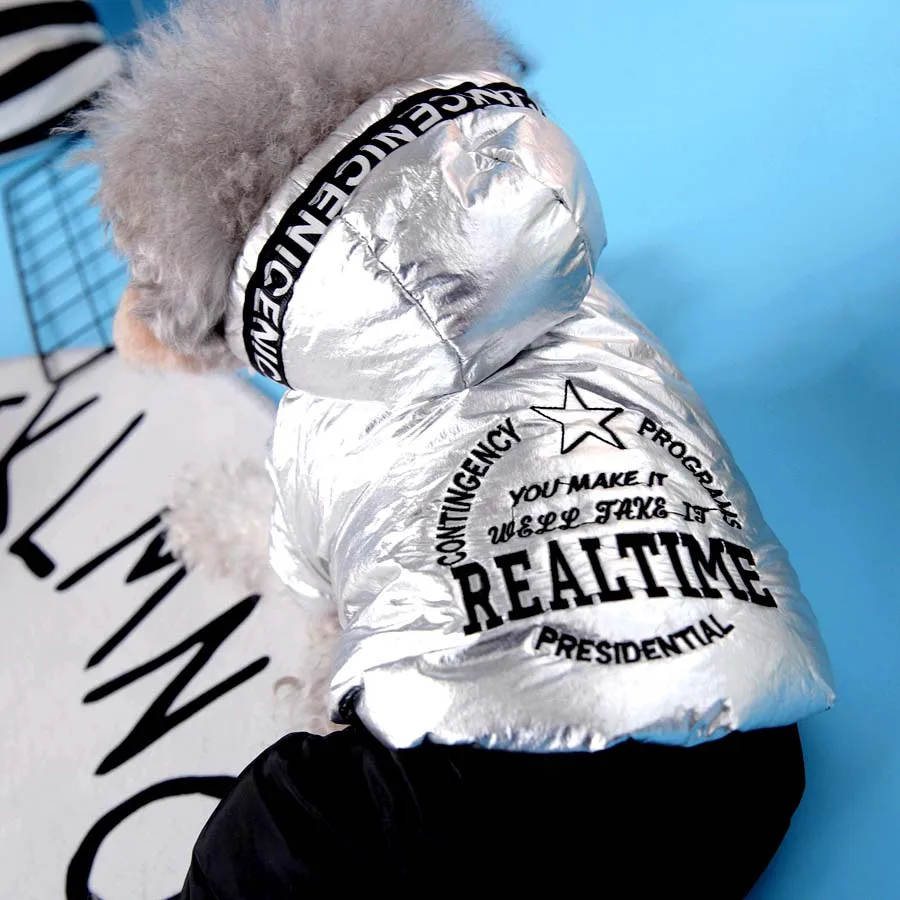 Chaqueta de plumón con forro polar para perros pequeños, ropa de cachorro plateada, traje de cuatro patas para Yorkshire, Invierno - imagen 5