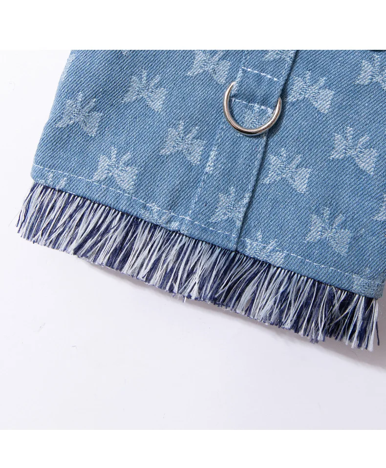 Nuevo Juego de arnés y correa para perros pequeños, chaleco vaquero lavado oscuro para cachorros, arnés con borlas, pantalones vaqueros para mascotas, arnés de mariposa - imagen 3