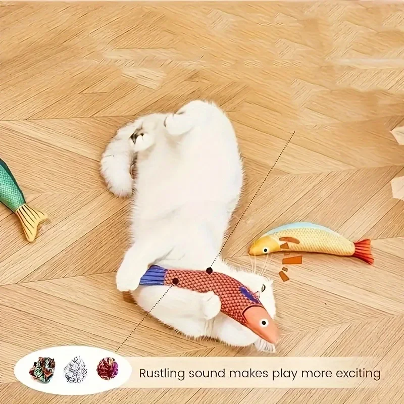 Juguete para gatos Saury, pescado, masticar, limpieza de dientes, simulación de sonido, divertido Teaser, juguete de peluche para gatos de entretenimiento - imagen 2