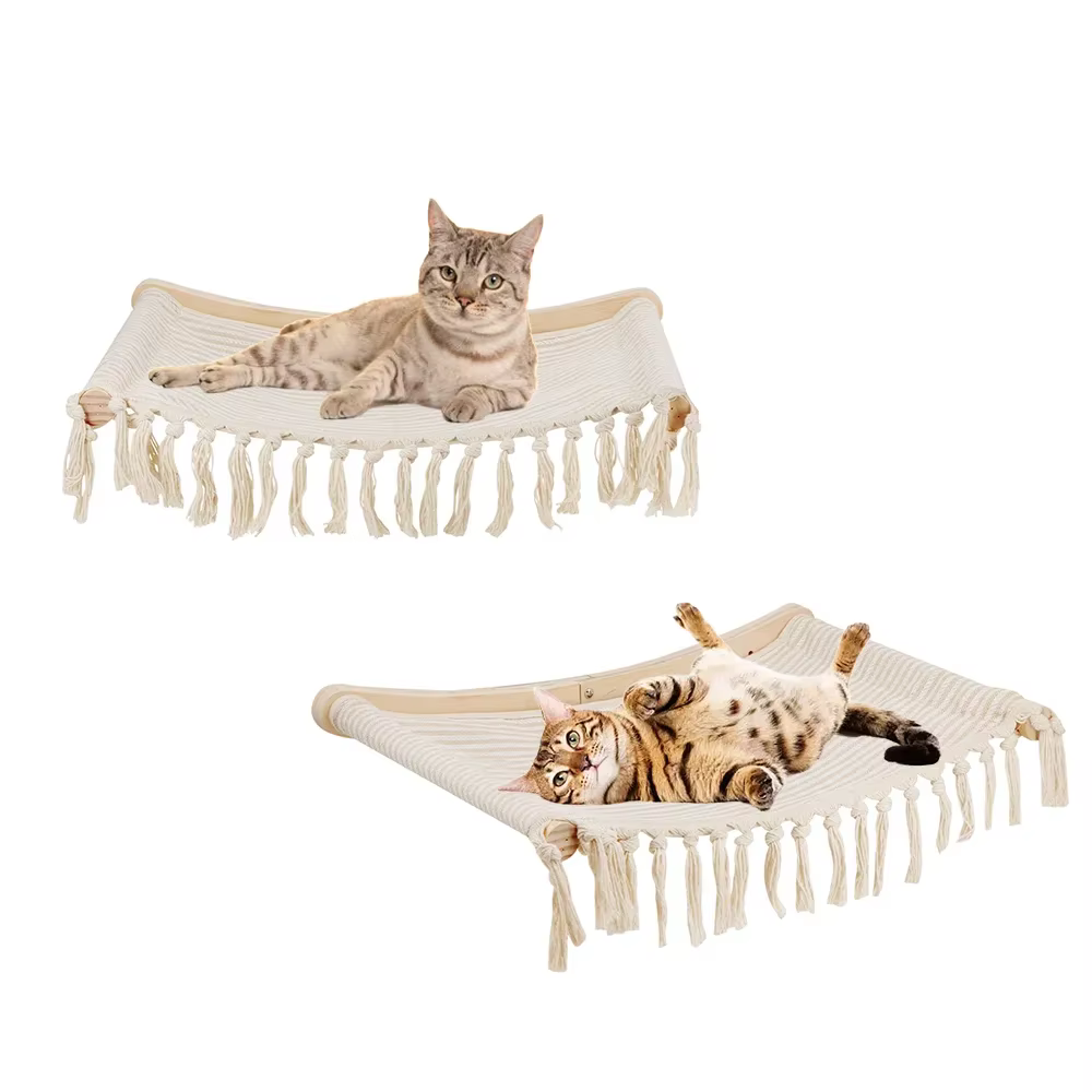 Estante elevado para gatos – Montaje en pared, madera natural - imagen 4
