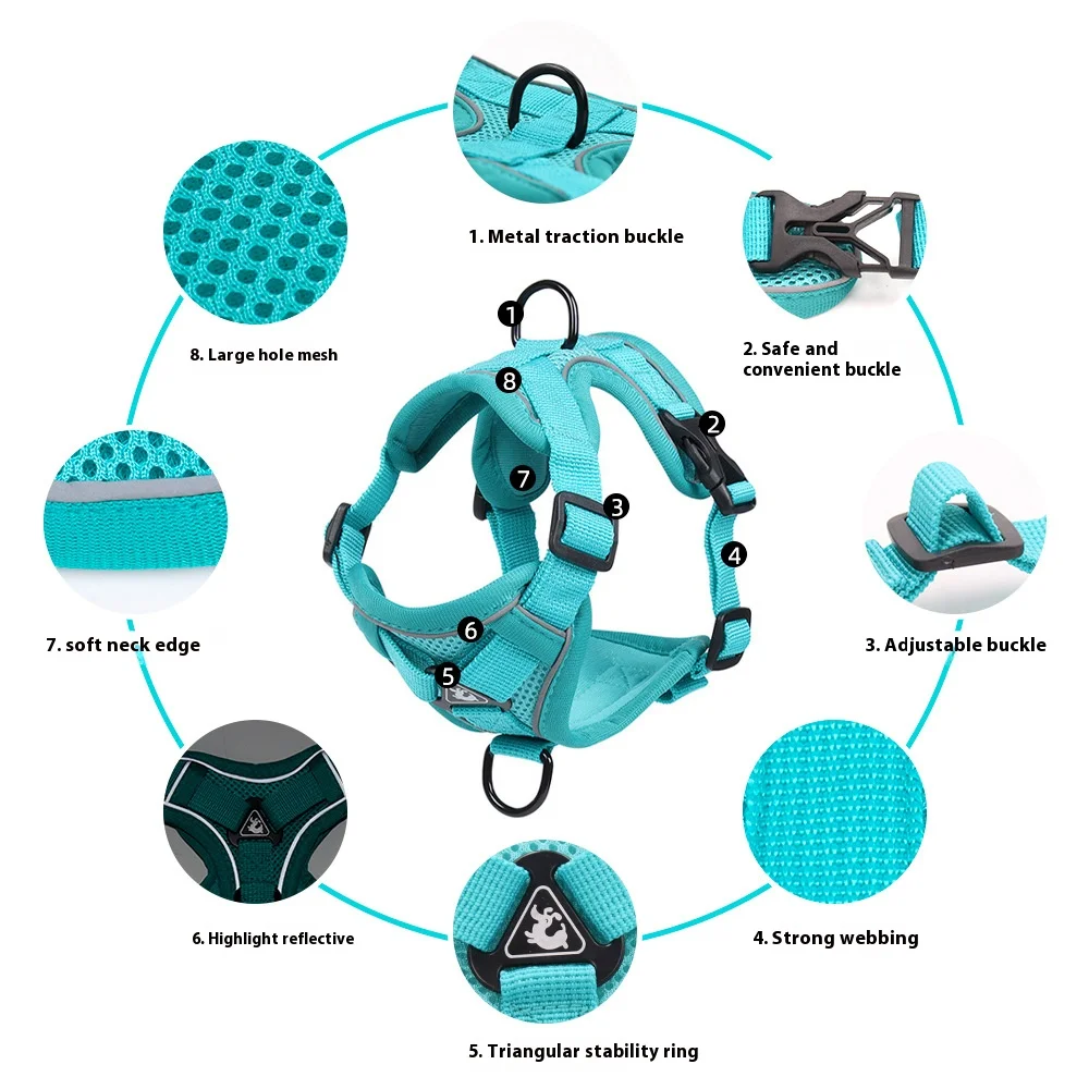 Chaleco reflectante con arnés para perros, transpirable, ajustable, fácil de usar para perros pequeños y medianos con juego de correa gratis, seguridad mejorada - imagen 2