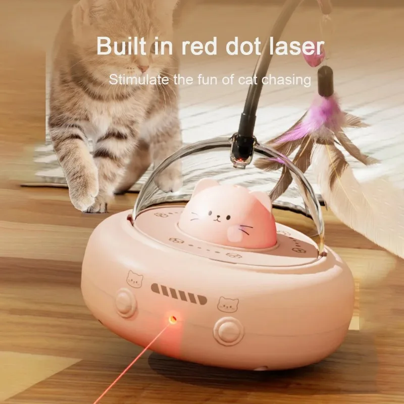 Juguete inteligente para gatos, palo eléctrico UFO para gatos con campana, juguetes de entrenamiento para mascotas, suministros interactivos para gatos con plumas reemplazables - imagen 2