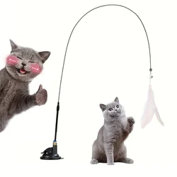 Palo teaser para gatos – Juguete interactivo con ventosa, varilla larga y pluma