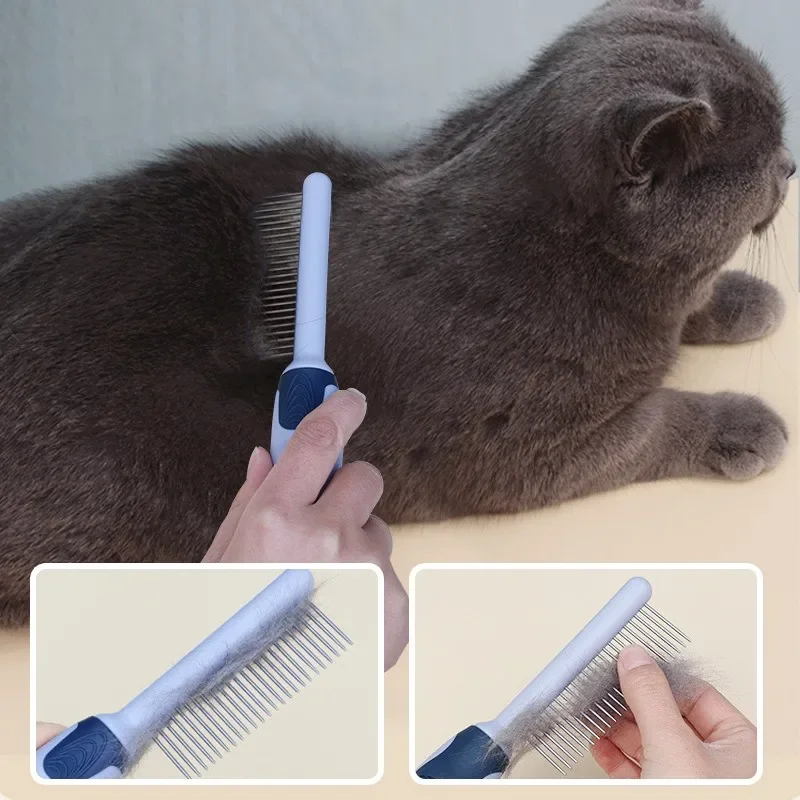Peine para perros, removedor de pelo para mascotas, cepillo para perros, peines con mango cómodo para limpieza de pelo de gato, peine para gatos de doble cara, accesorios para mascotas - imagen 3