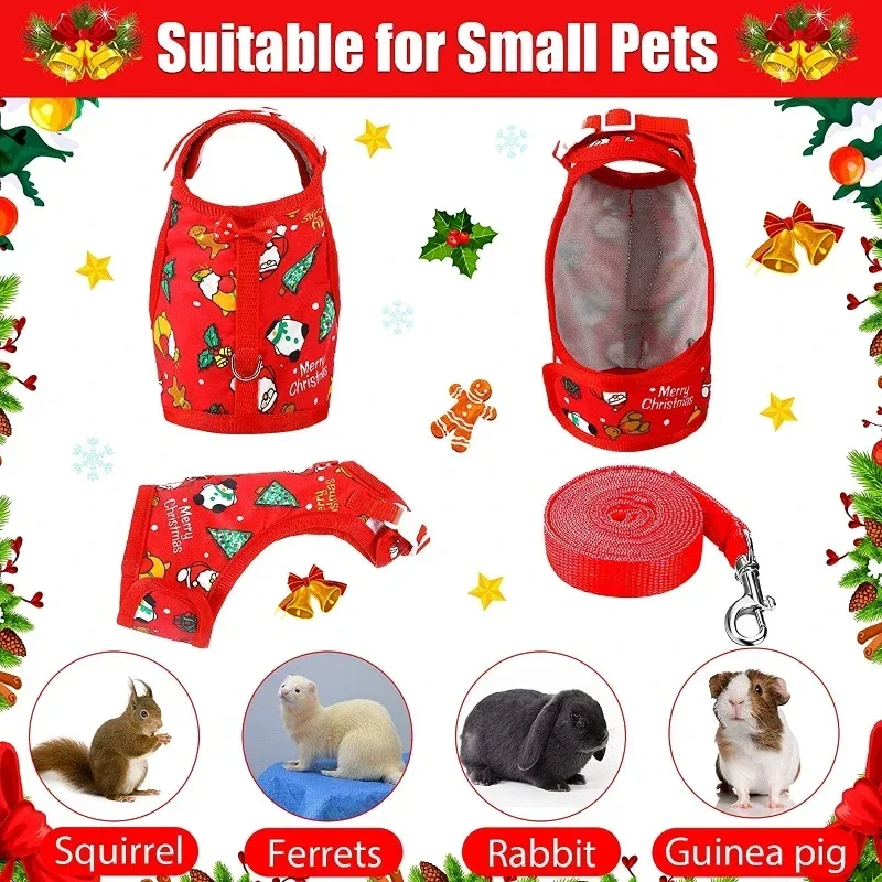 Chaleco de conejo, conjunto de correa con arnés para animales pequeños para mascotas, disfraz de Navidad bonito a prueba de Escape, rojo/verde - imagen 4