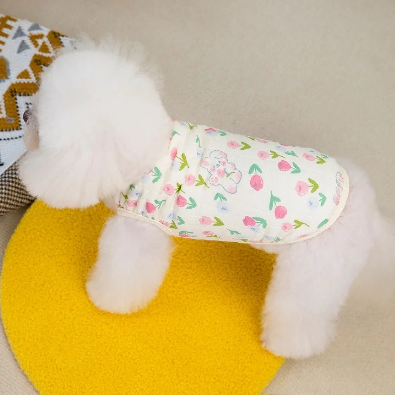 Chaqueta de plumón para perro, ropa cálida de invierno para perro, chaqueta con estampado de dibujos animados para cachorro, abrigo de algodón suave, chaleco para gato, cárdigan, disfraz para mascota - imagen 4