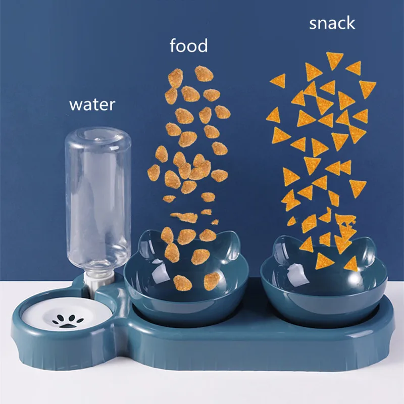 Comedero automático de Material plástico para gatos, cuenco de comida para perros con soporte elevado para beber, plato doble, suministros para gatos - imagen 5