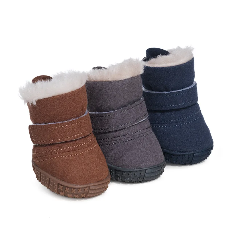 Botas de nieve impermeables para perros, calzado grueso de forro polar, zapatos de invierno para perros pequeños, suela de goma suave, antideslizantes, 4 piezas - imagen 5