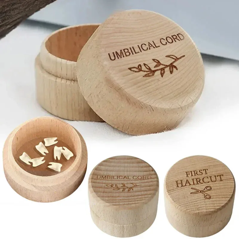 Caja conmemorativa de madera para bebé, almacenamiento de cordón umbilical de dientes de pelo fetal tallado, exquisito regalo de bautizo para recién nacido para cerecer precioso