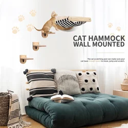 Estantes de escalada para gatos, hamaca para gatos, torre montada en la pared, casa colgante de pared tejida a mano para gatos, macramé, escalones y plataforma desmontables