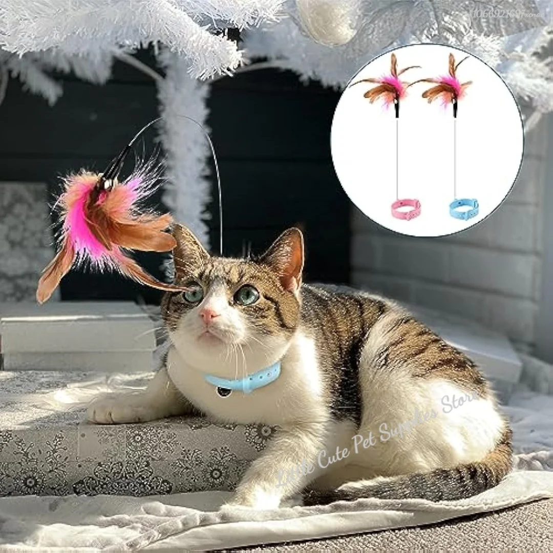 Juguetes para gatos, varita de silicona para burlas, Collar de plumas ajustable para gatito, juguetes con gatito, juguete interactivo, accesorios para mascotas - imagen 2