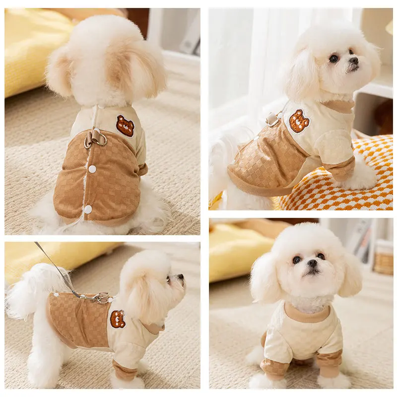 Ropa para perros de otoño e invierno, empalme de tablero de ajedrez, puede tirar de dos pies, chaqueta, suministros de ropa para mascotas de tamaño pequeño y mediano - imagen 4