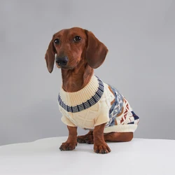 Suéter de lana suave blanco bohemio para perros salchicha – Otoño
